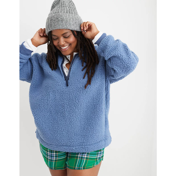 Aerie Dream Sherpa Quarter Zip Sweatshirt Size Medium - Picture 1 of 10